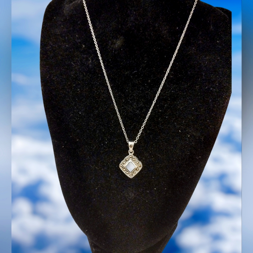925 Sterling Silver Light Blue Marcasite Pendant 25$